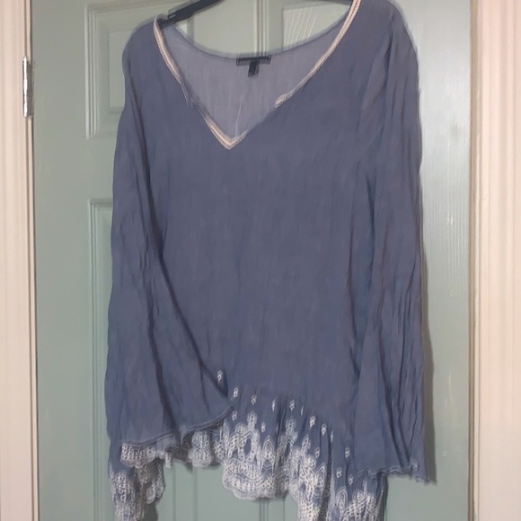 Signature 1 Studio Women’s Blouse/Tunic Sz L Denim & Lace Look.100% Cotton, Soft - Picture 4 of 7